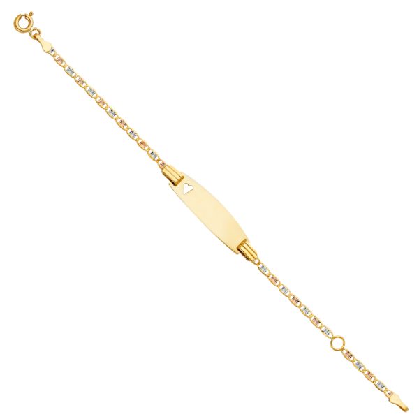 14K 040 Valentino 3C ST DC BB Oval ID with Heart Bracelet