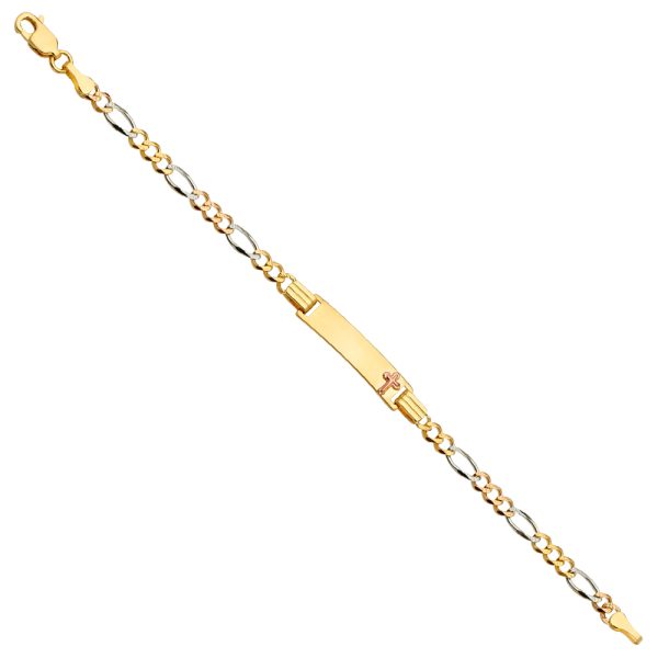 14K 3C Figaro 3+1 080 Cross Baby ID Bracelet