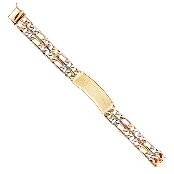 14K 3C 2L Nugget Figaro Link Frame ID Bracelet