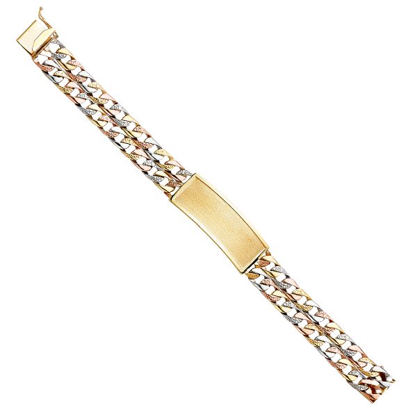 14K 3C 2L Nugget Cuban Link Frame ID Bracelet