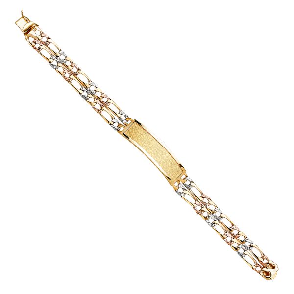 14K 3C 2L Nugget Figaro Light Link Frame ID Bracelet