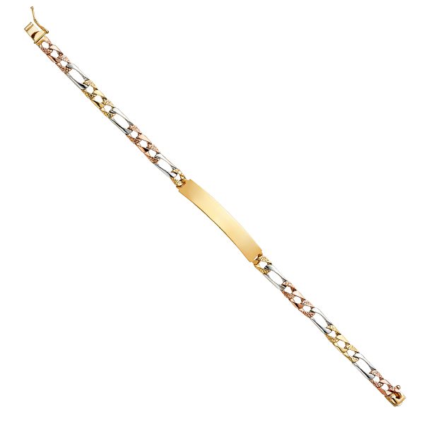 14K 3C Nugget Figaro Light Link ID Bracelet