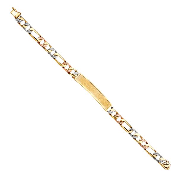 14K 3C Nugget Figaro Frame ID Bracelet