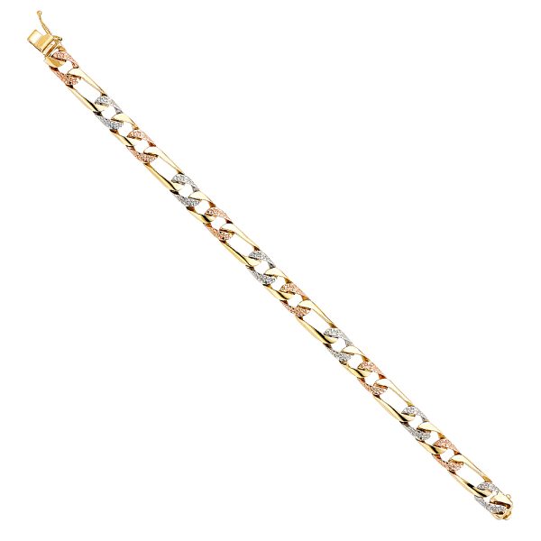 14K 3C Nugget Figaro Link Bracelet