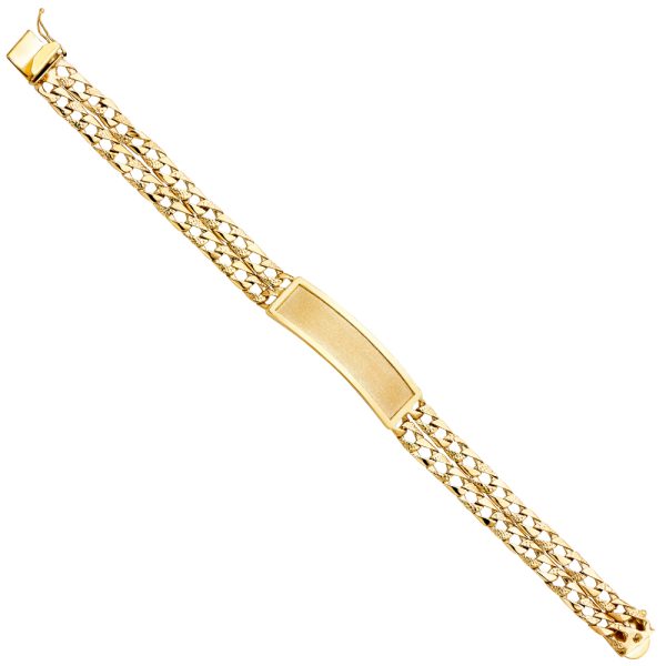 14KY 2L Light Nugget Cuban Link Frame ID Bracelet