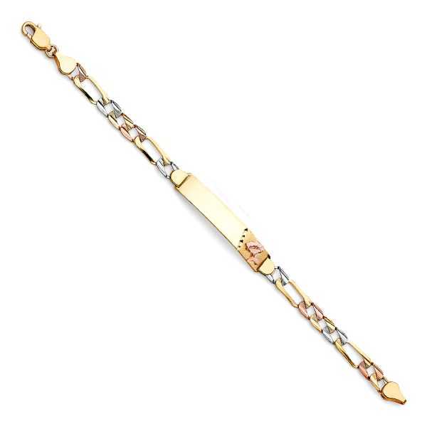 14K 3C DC Figaro Link Flower ID Bracelet