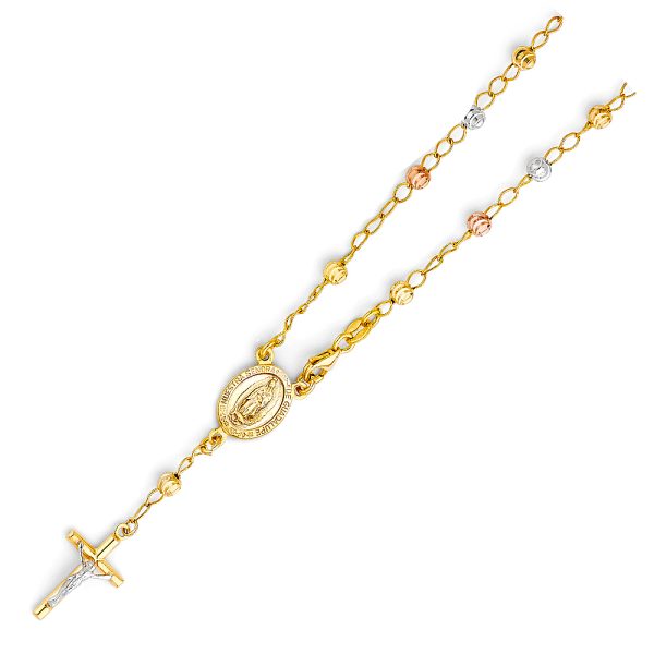 14K 3C 4mm Moon Ball Rosario Bracelet