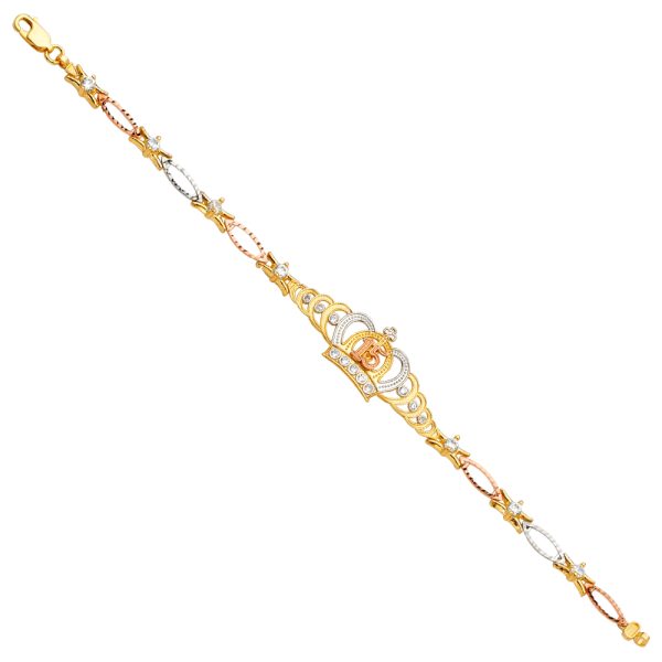 14K 3C 15 Years Crown CZ Bracelet