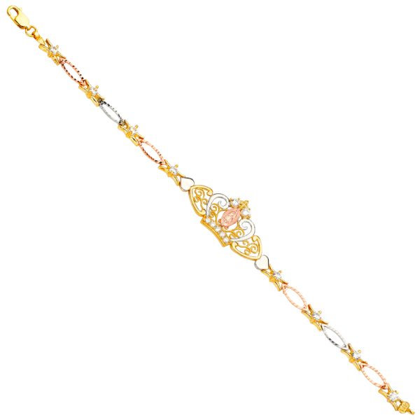 14K 3C Guadalupe Crown CZ Bracelet