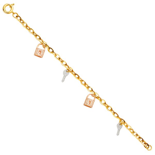 14K 3C Key & Lock CZ Bracelet