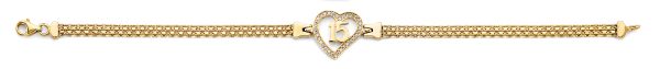 14K 2T CZ 15 Years Heart Bracelet