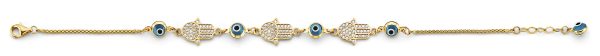 14KY CZ Evil Eye & Hamsa Center Br