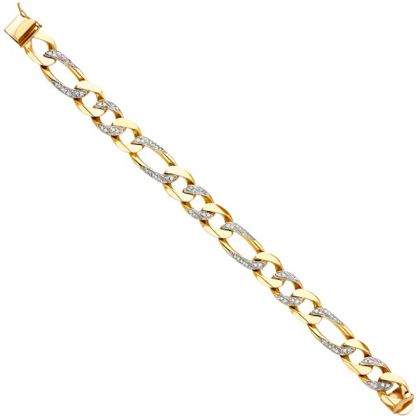 14KY CZ Figaro Link Bracelet - 8.5"