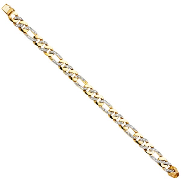 14KY CZ Figaro Link Bracelet - 8.5"