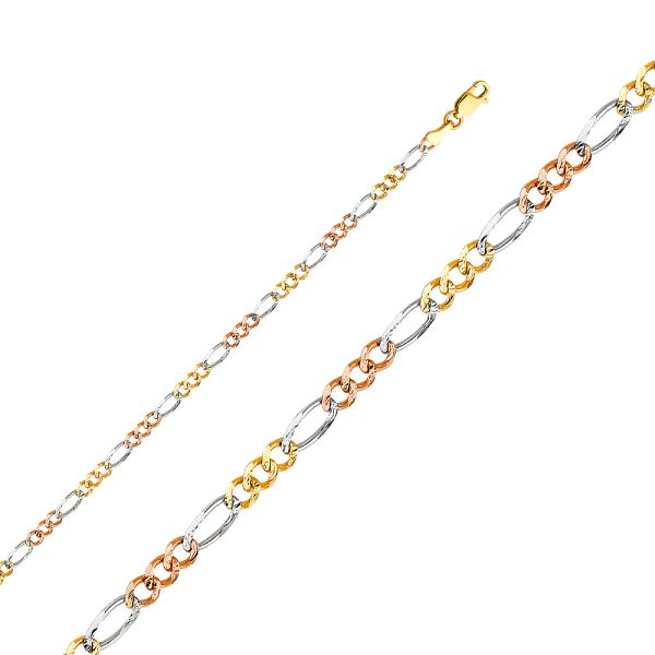 14K 3C 3.7mm Figaro 3+1 Concave Chain