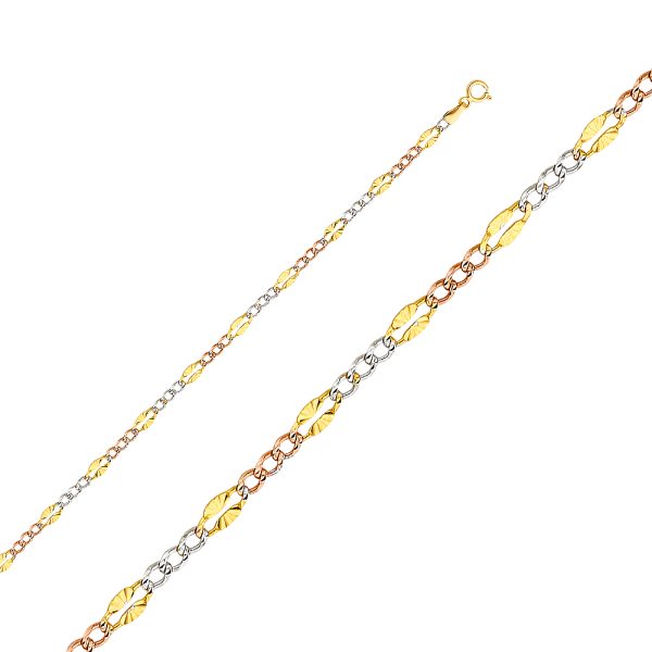 14K 3C 3.7mm Stamp Figaro 3+1 DC Chain