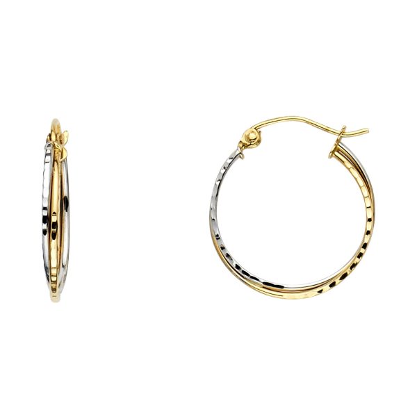 14K 2T DC 2 Line Hollow Hoop Earrings (18mm)