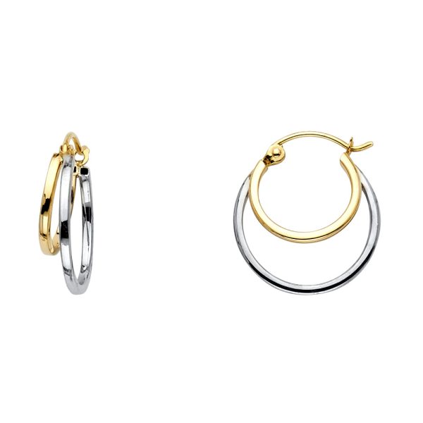 14K 2T 2 Line Hollow Hoop Earrings (18mm)