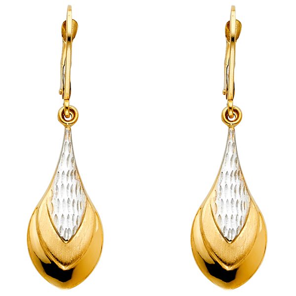 14K 2T Tear Drop Hollow Earrings with Lever Back