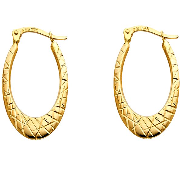 14KY DC Oval Hollow Earrings (15X26mm)