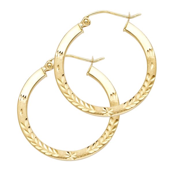 14KY Budded DC Square Tube Hoop Earrings (25mm)