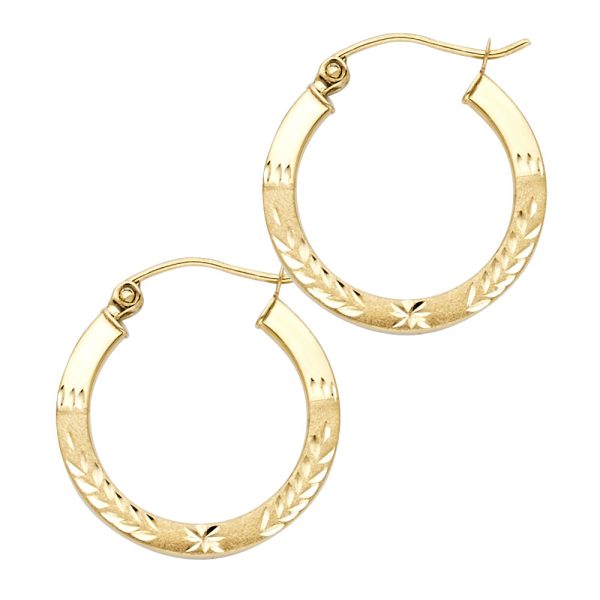 14KY Budded DC Square Tube Hoop Earrings (20mm)