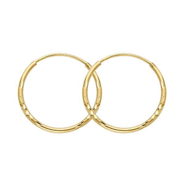 14KY Budded DC 1.5mm Round Tube Hoop Earrings (19mm)