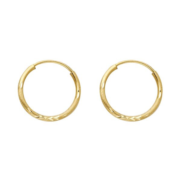 14KY Budded DC 1.5mm Round Tube Hoop Earrings (14mm)