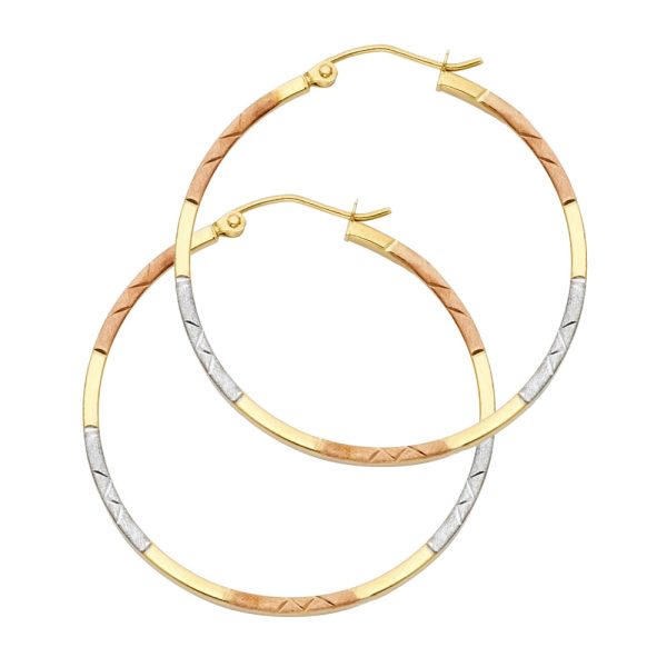 14K 3C Square Tube Hoop Earrings (25mm)