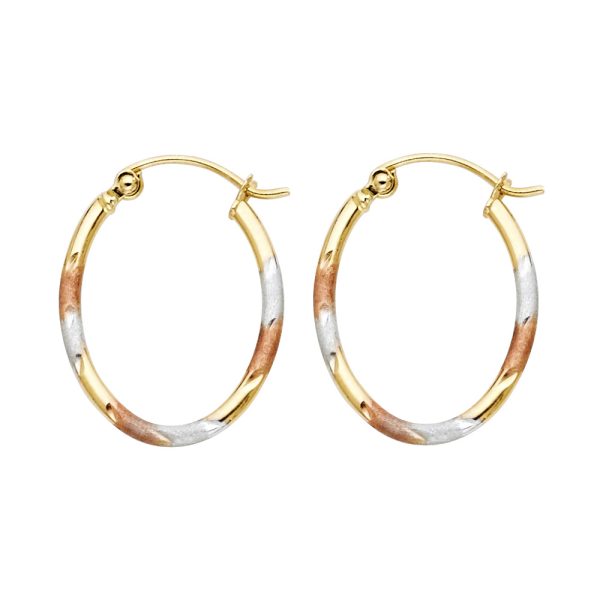 14K 3C Square Tube Oval Hoop Earrings (16X20mm)