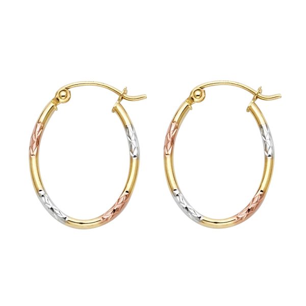 14K 3C Round Tube Oval Hoop Earrings (15X19mm)