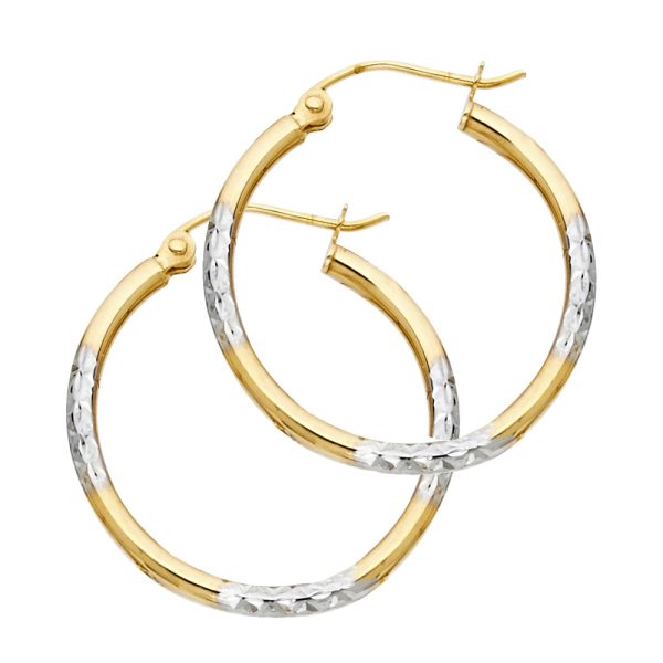 14K 2T DC Round Tube Hoop Earrings (20mm)