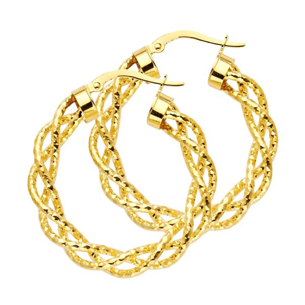 14KY Braided Hollow Hoop Earrings (30mm)