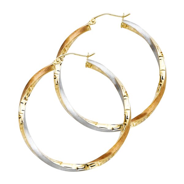 14K 3C Swirl Fancy Hoop Earrings (40mm)