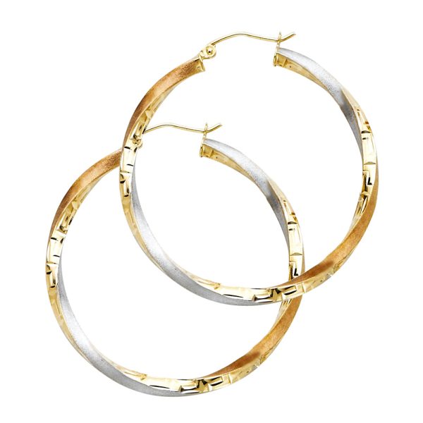 14K 3C Swirl Fancy Hoop Earrings (30mm)