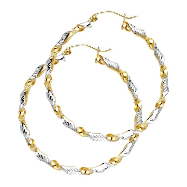 14K 2T DC Swirl Hoop Earrings (40mm)