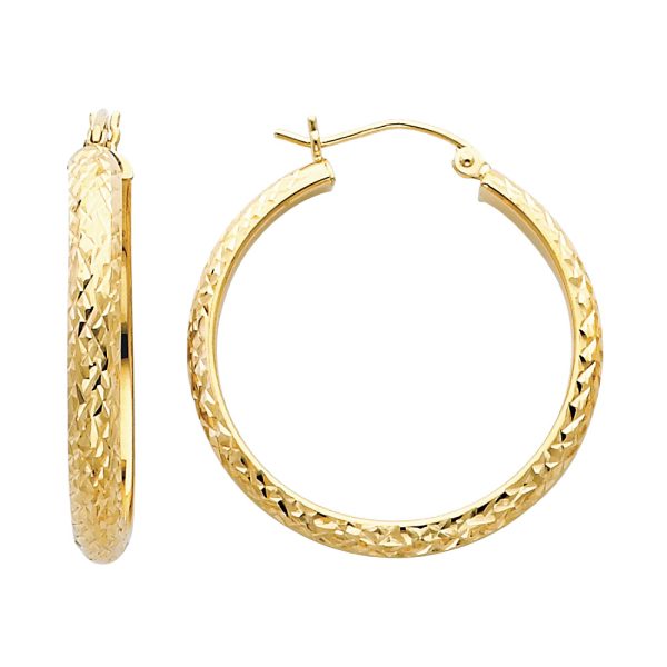 14KY DC 3.5mm Hollow Round Tube Hoop Earrings (30mm)