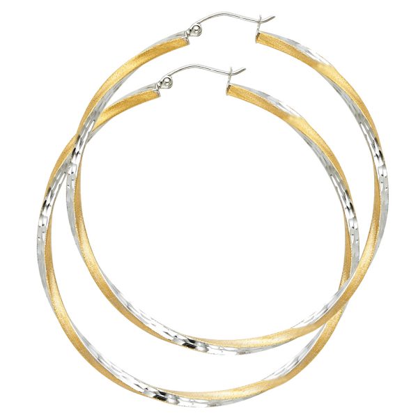 14K 2T SF DC 2.6mm Swirl Hoop Earrings (55mm)