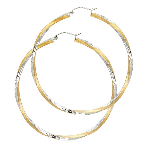 14K 2T SF DC 2.6mm Swirl Hoop Earrings (45mm)