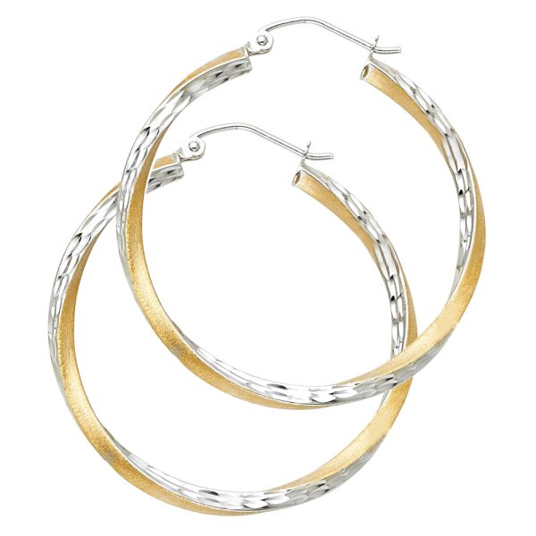 14K 2T SF DC 2.6mm Swirl Hoop Earrings (35mm)