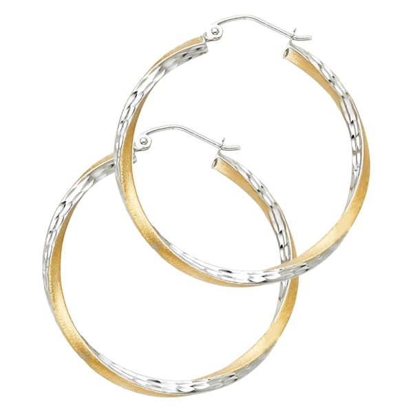 14K 2T SF DC 2.6mm Swirl Hoop Earrings (30mm)