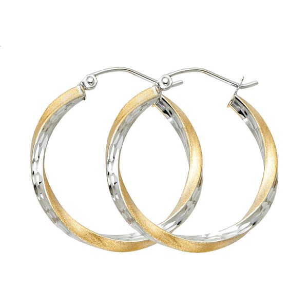 14K 2T SF DC 2.6mm Swirl Hoop Earrings (25mm)