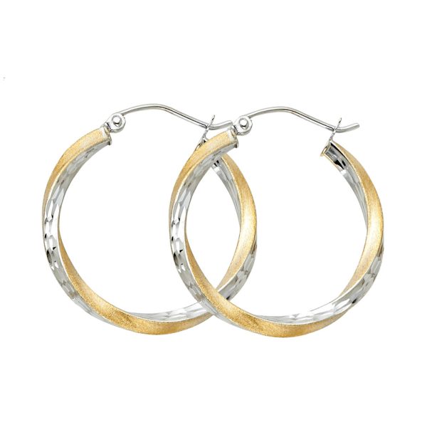 14K 2T SF DC 2.6mm Swirl Hoop Earrings (20mm)