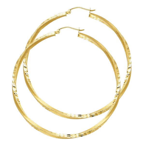 14KY SF DC 2.6mm Swirl Hoop Earrings (55mm)