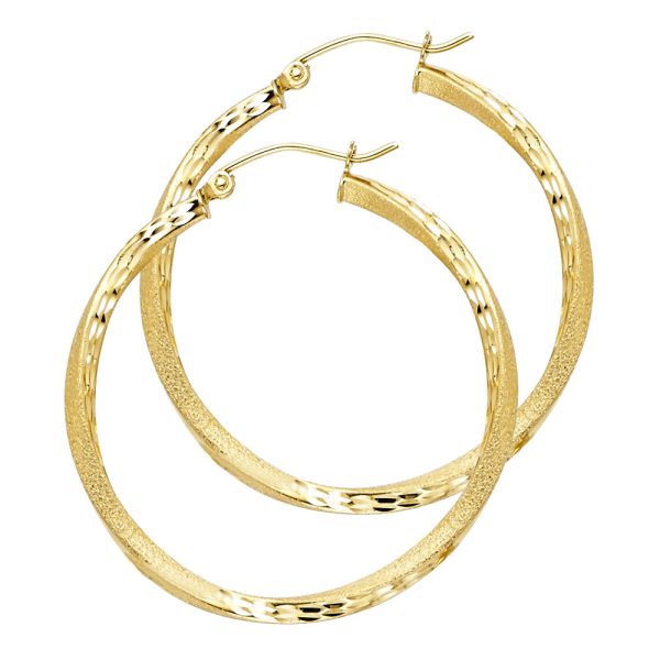 14KY SF DC 2.6mm Swirl Hoop Earrings (35mm)