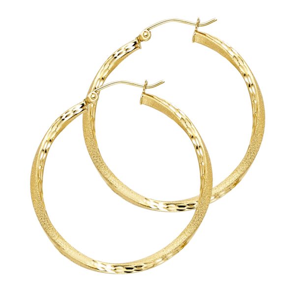 14KY SF DC 2.6mm Swirl Hoop Earrings (30mm)