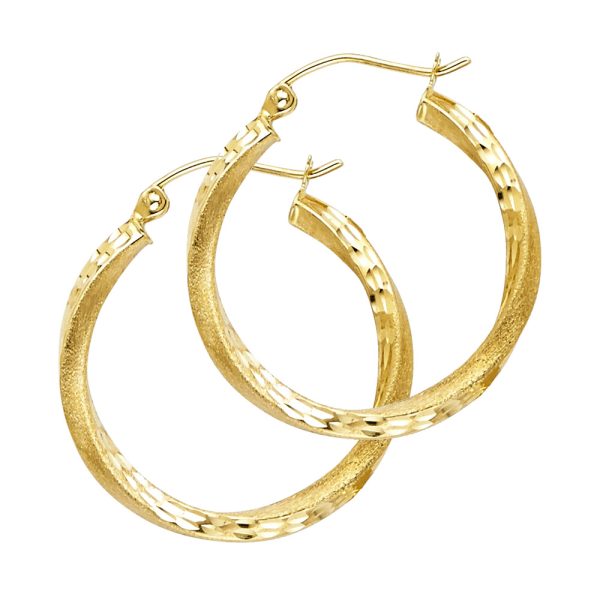 14KY SF DC 2.6mm Swirl Hoop Earrings (25mm)