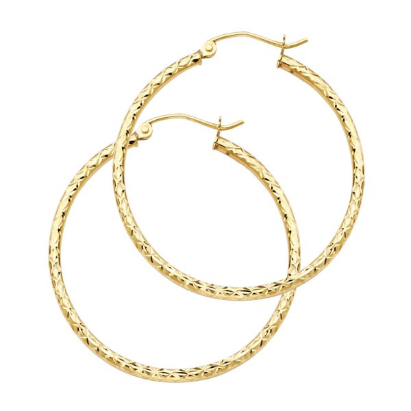 14KY Silk DC 1.5mm Round Tube Hoop Earrings (25mm)