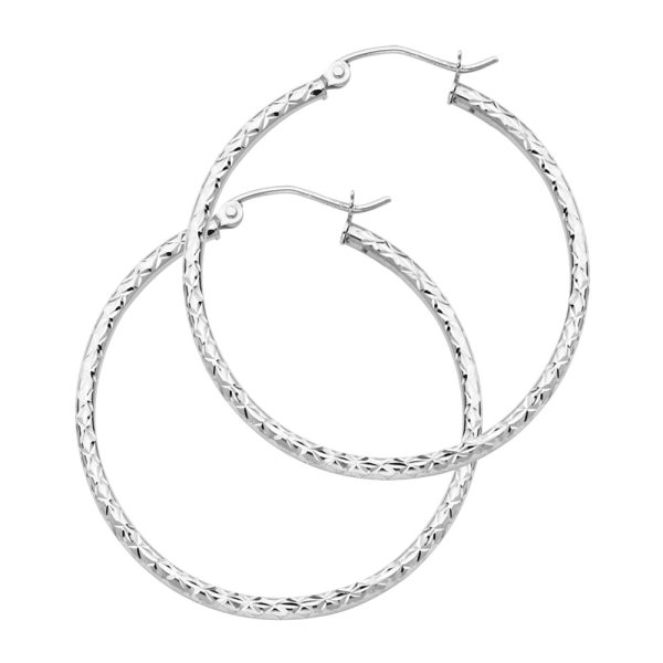 14KW Silk DC 1.5mm Round Tube Hoop Earrings (25mm)