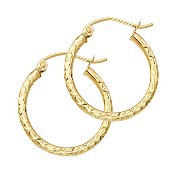 14KY Silk DC 1.5mm Round Tube Hoop Earrings (20mm)